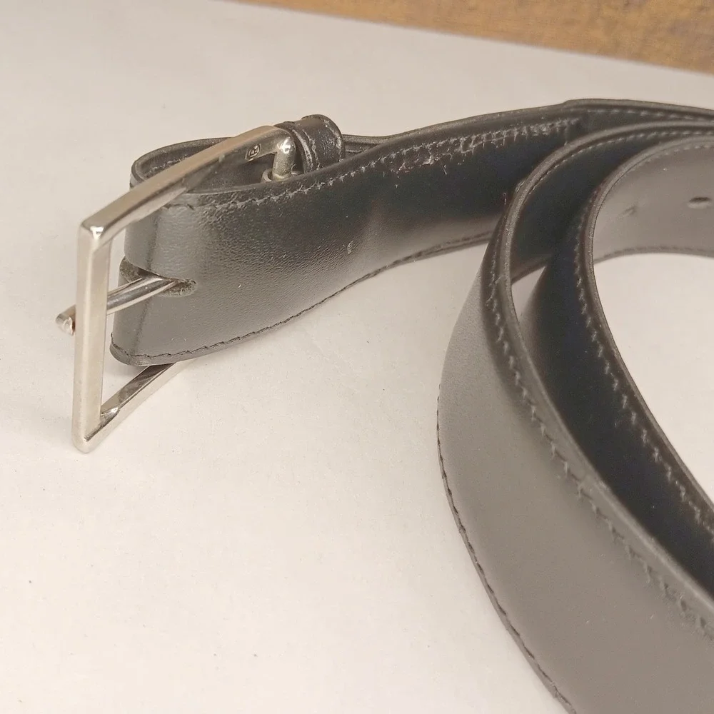 Lyntone Belt Mens 46 Black Good Glazed Aniline Leather Easy Stretch Made in USA